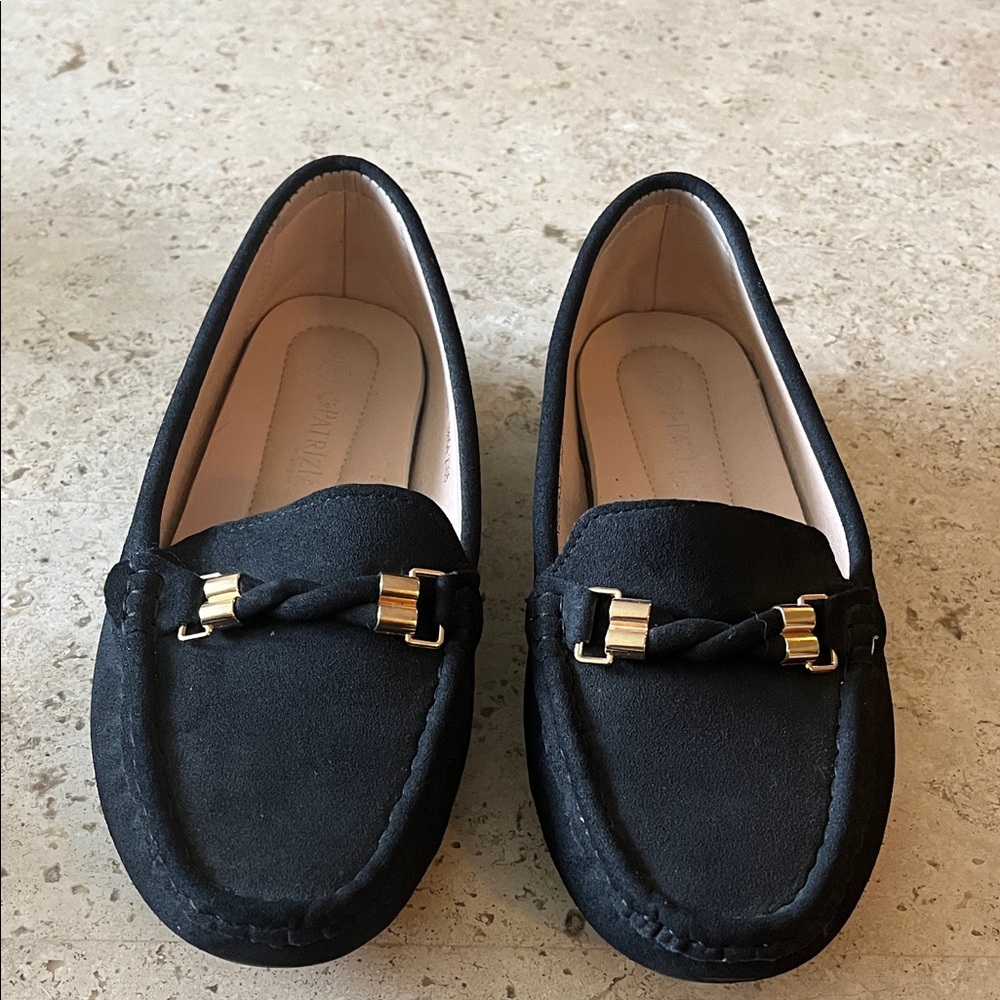 Spring Step Black Loafers with Gold Accents